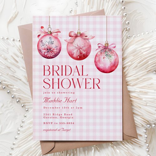 Festive Pink Christmas Ornament Bridal Shower Invitation