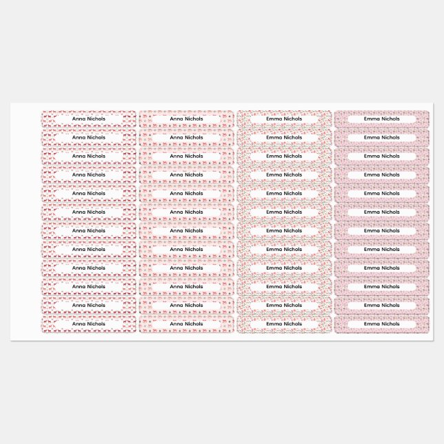 Festive Pink Christmas Patterns Name Labels (Sheet)