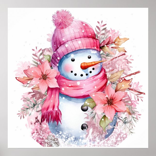 Festive pink Christmas snow woman  Poster (Front)