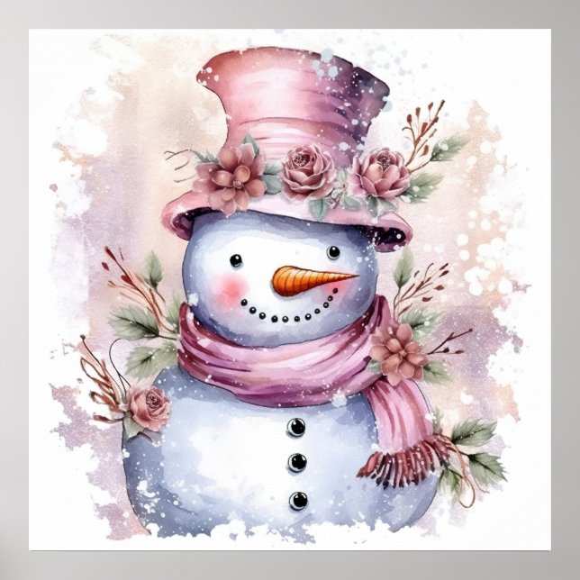 Festive pink Christmas snow woman  Poster (Front)