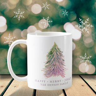 Festive Pink Christmas Tree Watercolor Holiday Coffee Mug