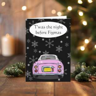 Festive Pink Figaro Car Christmas Card
