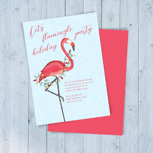 Festive Pink Flamingo Christmas Party Invitation