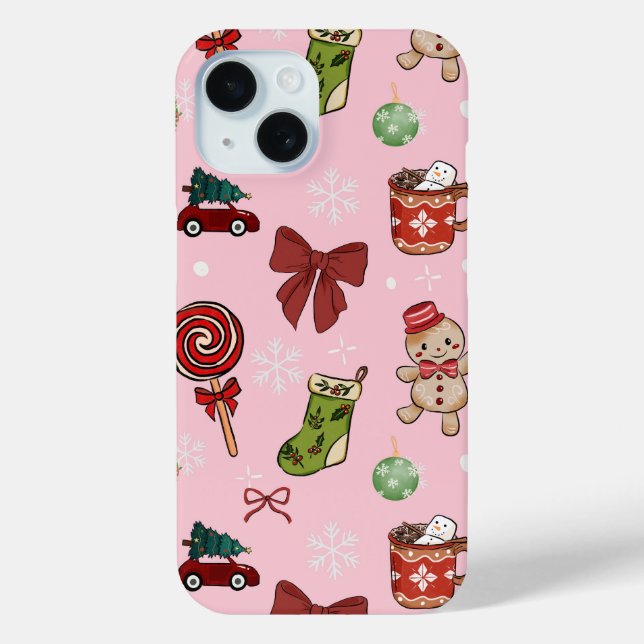 Festive Pink Gingerbread Holiday Phone Case (Back)