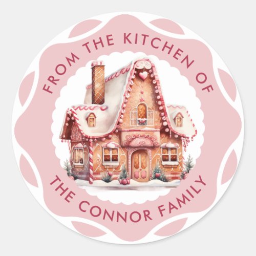 Festive Pink Gingerbread House Christmas Baking Classic Round Sticker