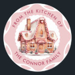 Festive Pink Gingerbread House Christmas Baking Classic Round Sticker<br><div class="desc">Sprinkle some festive charm onto your holiday baking with our Pink Gingerbread House Christmas Baking Classic Round Stickers! These delightful stickers showcase a picturesque pink gingerbread house adorned with sweet candy-coated details. Add these stickers to your baked goods, or gift boxes, or even use them as cute decorations for your...</div>