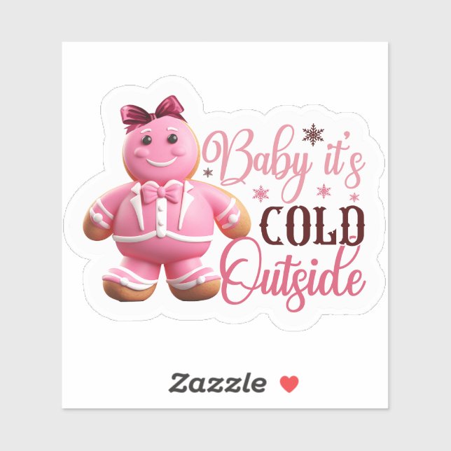 Festive Pink Gingerbread Man Spreads Cheer Sticker (Sheet)