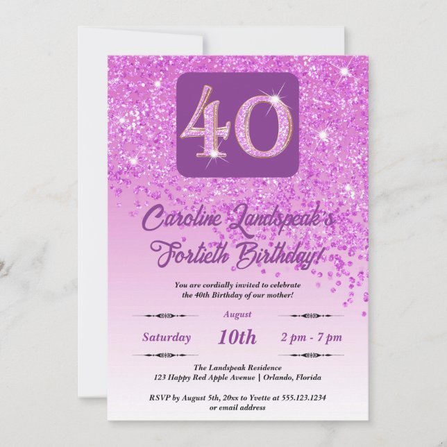 Festive Pink Glitter 40th Birthday Invitation (Front)