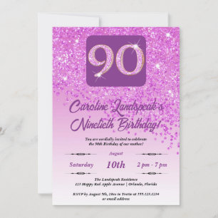 Festive Pink Glitter 90th Birthday Invitation