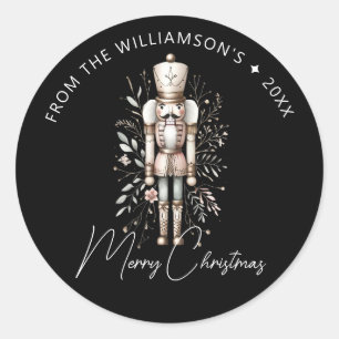 Festive Pink Gold Nutcracker Christmas Dark Classic Round Sticker