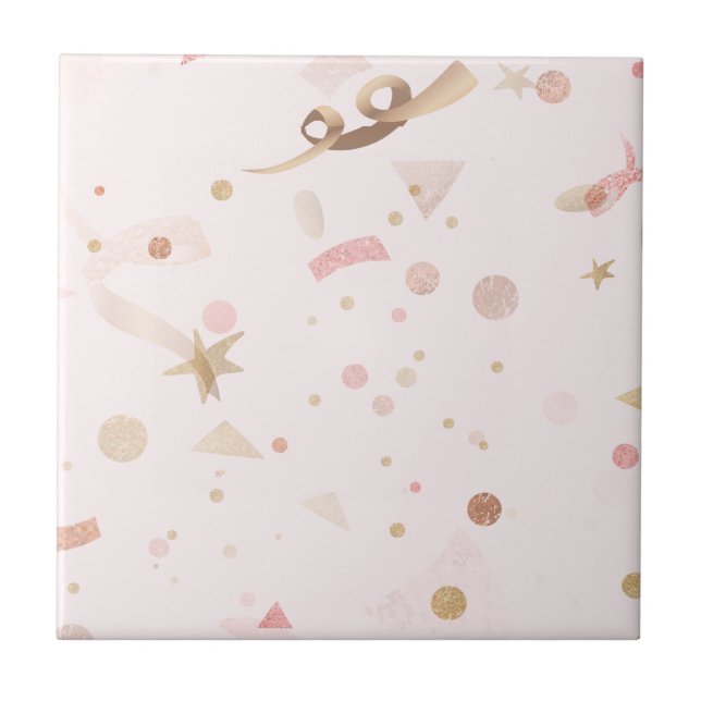 Festive Pink & Gold Pattern  Ceramic Tile (Front)