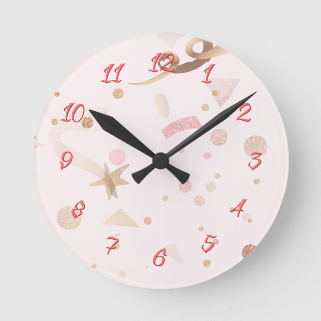 Festive Pink & Gold Pattern Round Clock (Front)