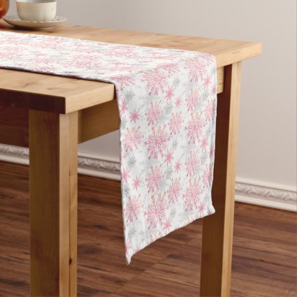 Festive Pink Gray snowflake tiled pattern Medium Table Runner