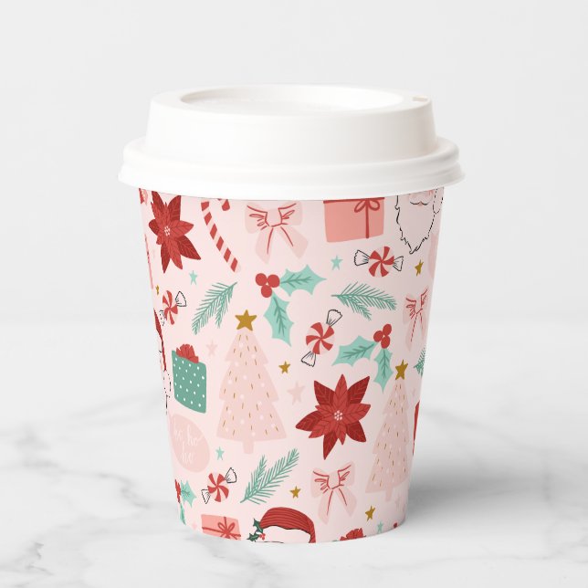 Festive Pink Holiday Christmas  Paper Cups (Front)