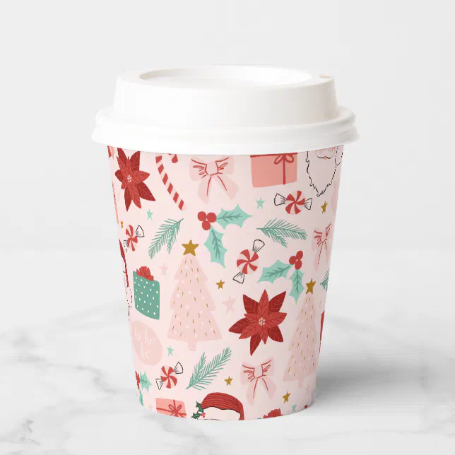 Festive Pink Holiday Christmas Paper Cups | Zazzle
