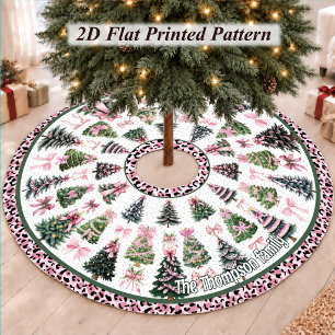 Festive Pink Leopard Coquette Christmas Trees Brushed Polyester Tree Skirt