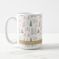 Festive Pink Minimalist Christmas Trees Name
