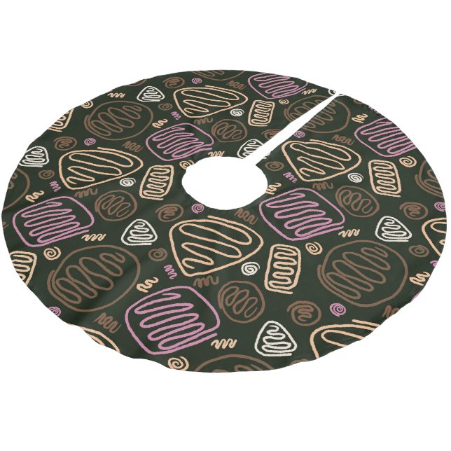 Festive Pink One Line Artistic Drawing Pattern Brushed Polyester Tree Skirt (Angled)