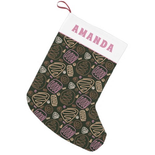 Festive Pink One Line Artistic Drawing Pattern Small Christmas Stocking