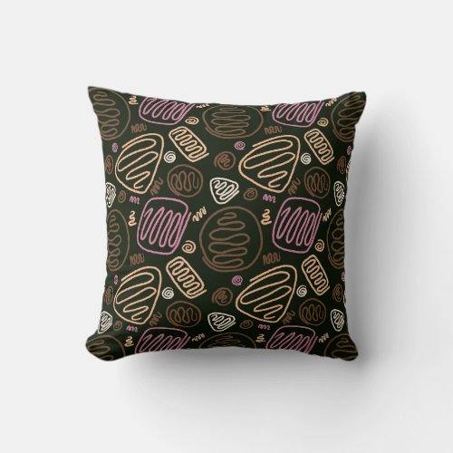 Festive Pink One Line Artistic Drawing Pattern  Throw Pillow