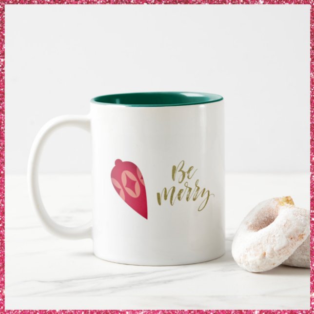 Festive Pink Ornament Be Merry Two-Tone Coffee Mug (Creator Uploaded)