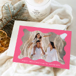 Festive Pink Retro Photo Frame Merry Christmas Holiday Card<br><div class="desc">Send festive holiday greetings to your friends and family with this trendy holiday photo card! The simple Christmas card displays your horizontal photo framed in a wavy, pink retro-style frame. Personalize the minimal holiday card with a custom greeting (shown as Merry Christmas) and your family name in white lettering. The...</div>
