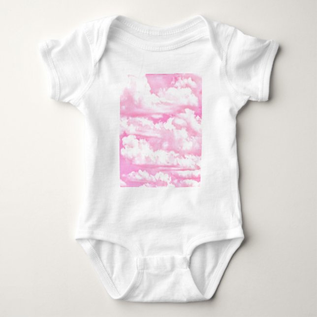 Festive Pink Rose Clouds Baby Bodysuit (Front)