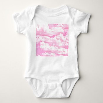 Festive Pink Rose Clouds Baby Bodysuit by MustacheShoppe at Zazzle