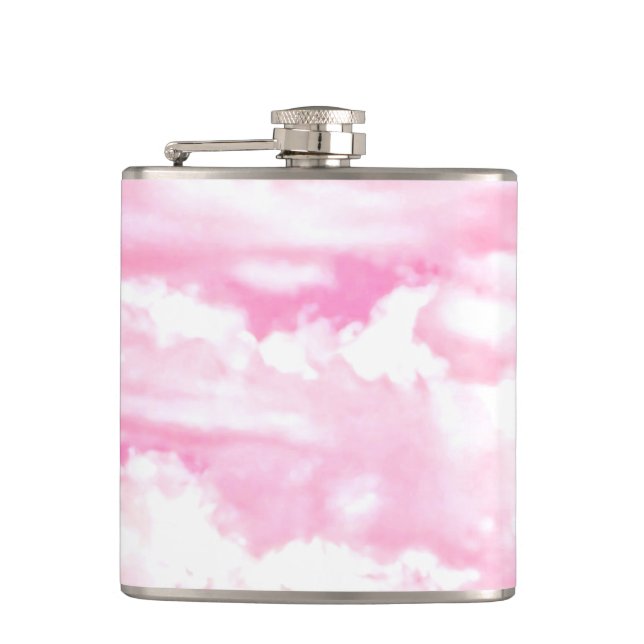 Festive Pink Rose Clouds Flask (Front)