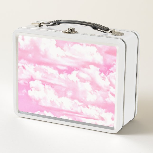 Festive Pink Rose Clouds Metal Lunch Box (Front)