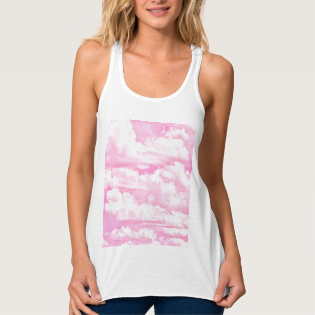 Festive Pink Rose Clouds Tank Top (Front)
