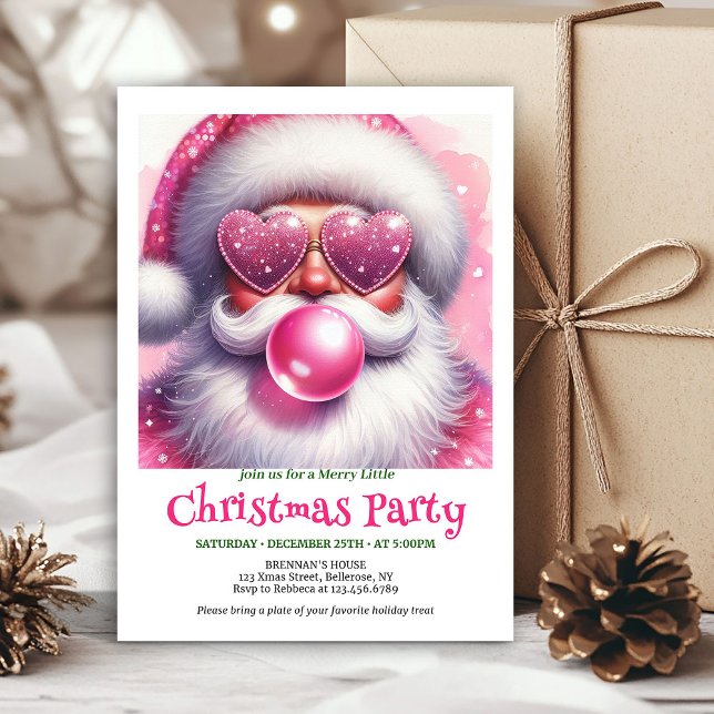 Festive Pink Santa Bubble Gum Funny Christmas  Invitation (Festive Pink Santa Bubble Gum Funny Christmas Invitation

)