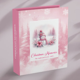 Festive Pink Snowman Cozy Winter Christmas Memory 3 Ring Binder