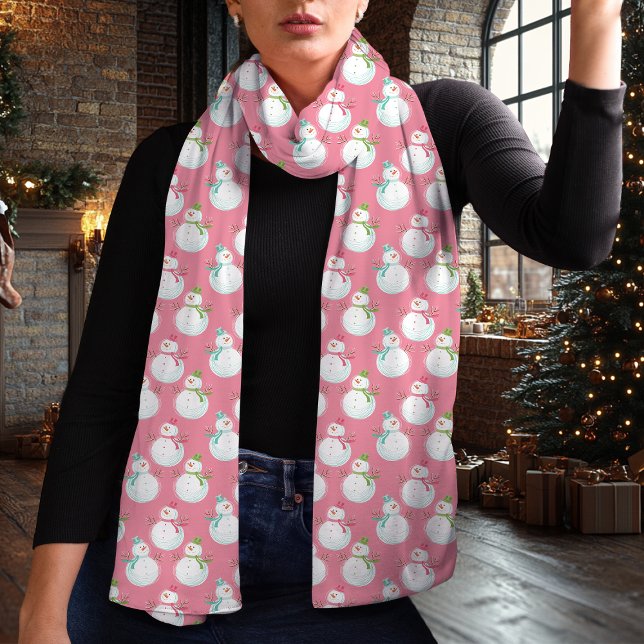 Festive Pink Snowman Pattern Winter Holiday Scarf (Creator Uploaded)
