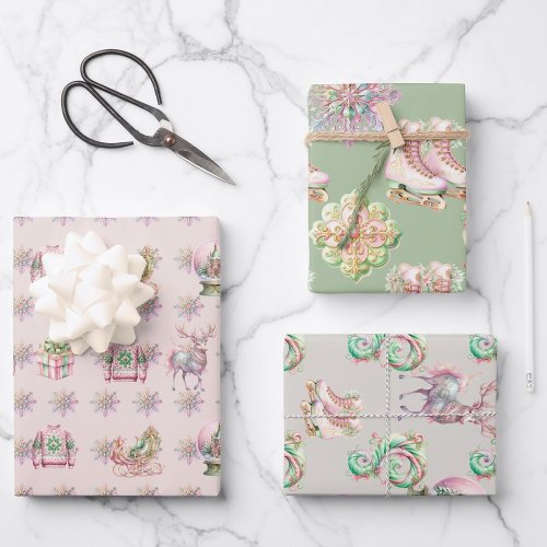 Festive pink winter wonderland christmas wrapping paper sheets