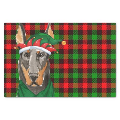 Festive Plaid and Doberman Pinscher Dog Christmas Tissue Paper