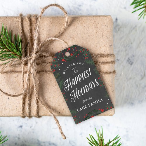 Festive Plaid and Greenery and Berries Custom  Gift Tags