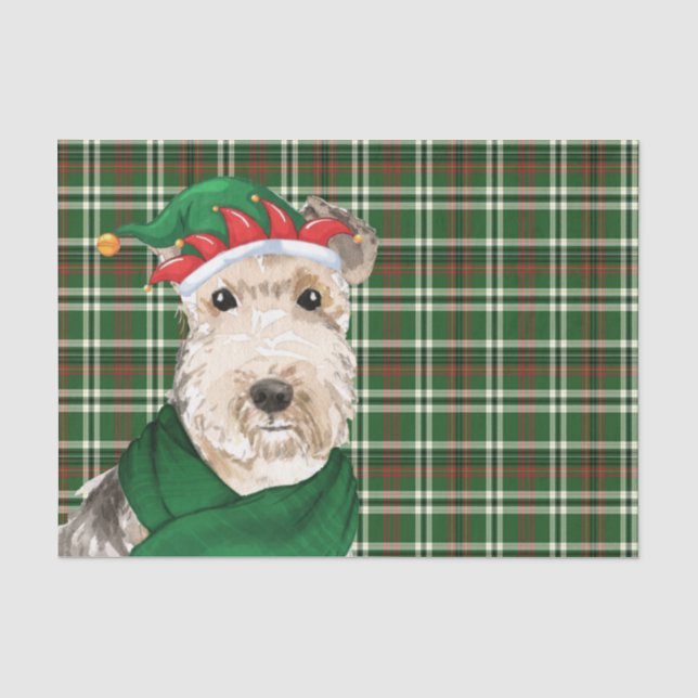 Festive Plaid and Lakeland Terrier Dog Christmas Tissue Paper (Front)