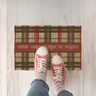 Festive Plaid Fiber Doormat