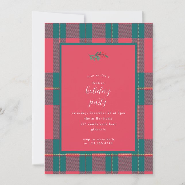 Festive Plaid Holiday Christmas Party Invitation (Front)