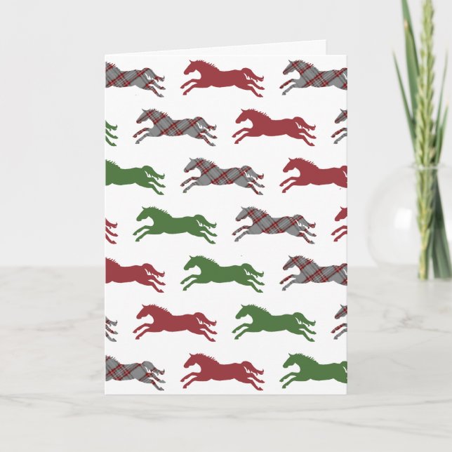 Festive Plaid Horse Pattern Christmas Greeting Holiday Card (Front)