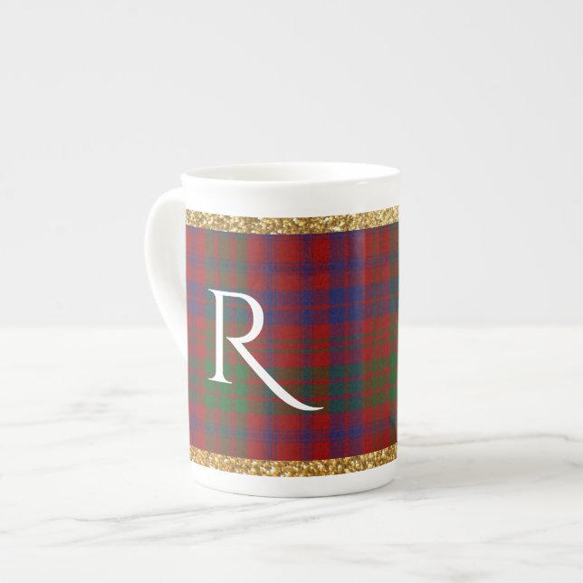 Festive Plaid Monogrammed China Mug (Front Left)