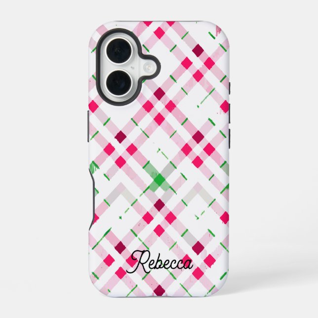 Festive Plaid Pattern Name Iphone Case (Back)