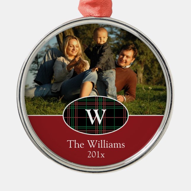 Festive Plaid Personalized Photo Ornament (Front)