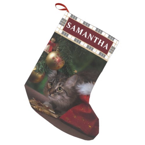 Festive Plaid Pet Cat Photo Christmas Stocking