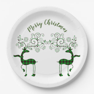 Festive Plaid Reindeer Paper Plates
