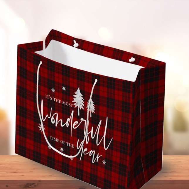 Festive Plaid Wonderful Time of The Year Holiday Large Gift Bag (Creator Uploaded)