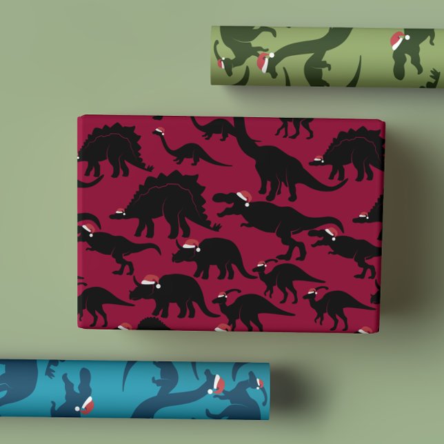 Festive Playful Dinosaurs Wearing Santa Hats Wrapping Paper Sheets (Creator Uploaded)