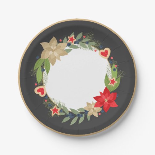 Festive Poinsettia and Cookies Christmas Plate