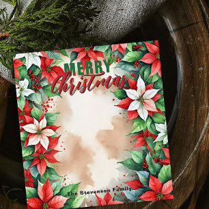 Festive Poinsettia and Holly Berries Christmas Notepad